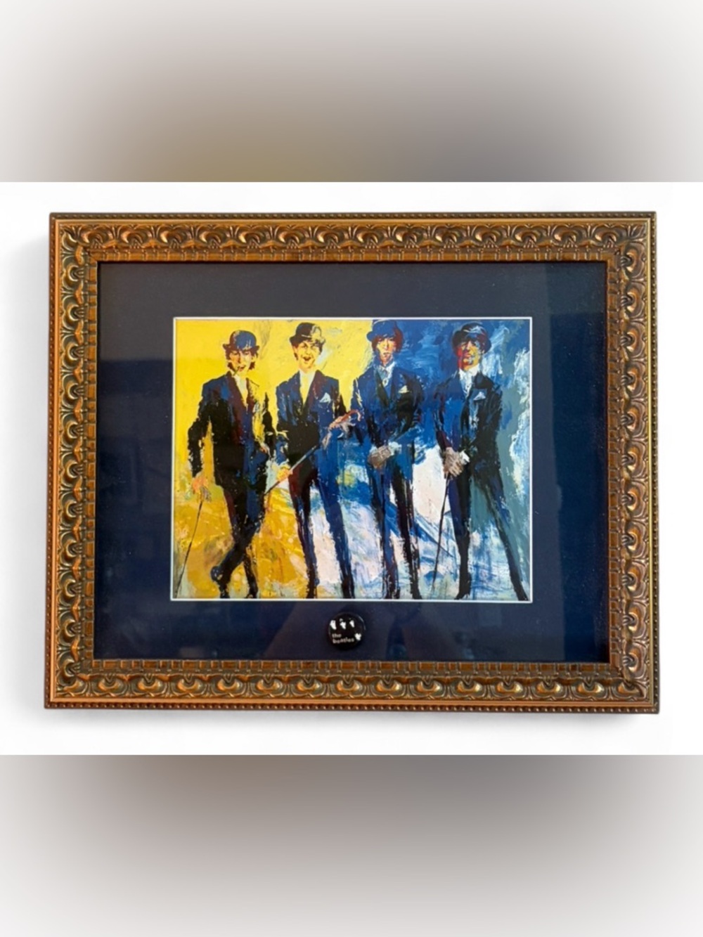 The Beatles LeRoy Neiman Impressionist Art Print with Pin Button Framed Artwork